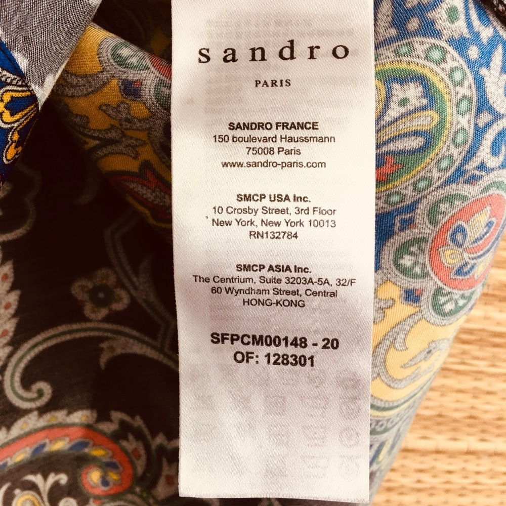 Sandro Ramy Paisley Print Satin Shirt Short Sleeve Silk-Feel Multi Size 3 - Picture 13 of 15
